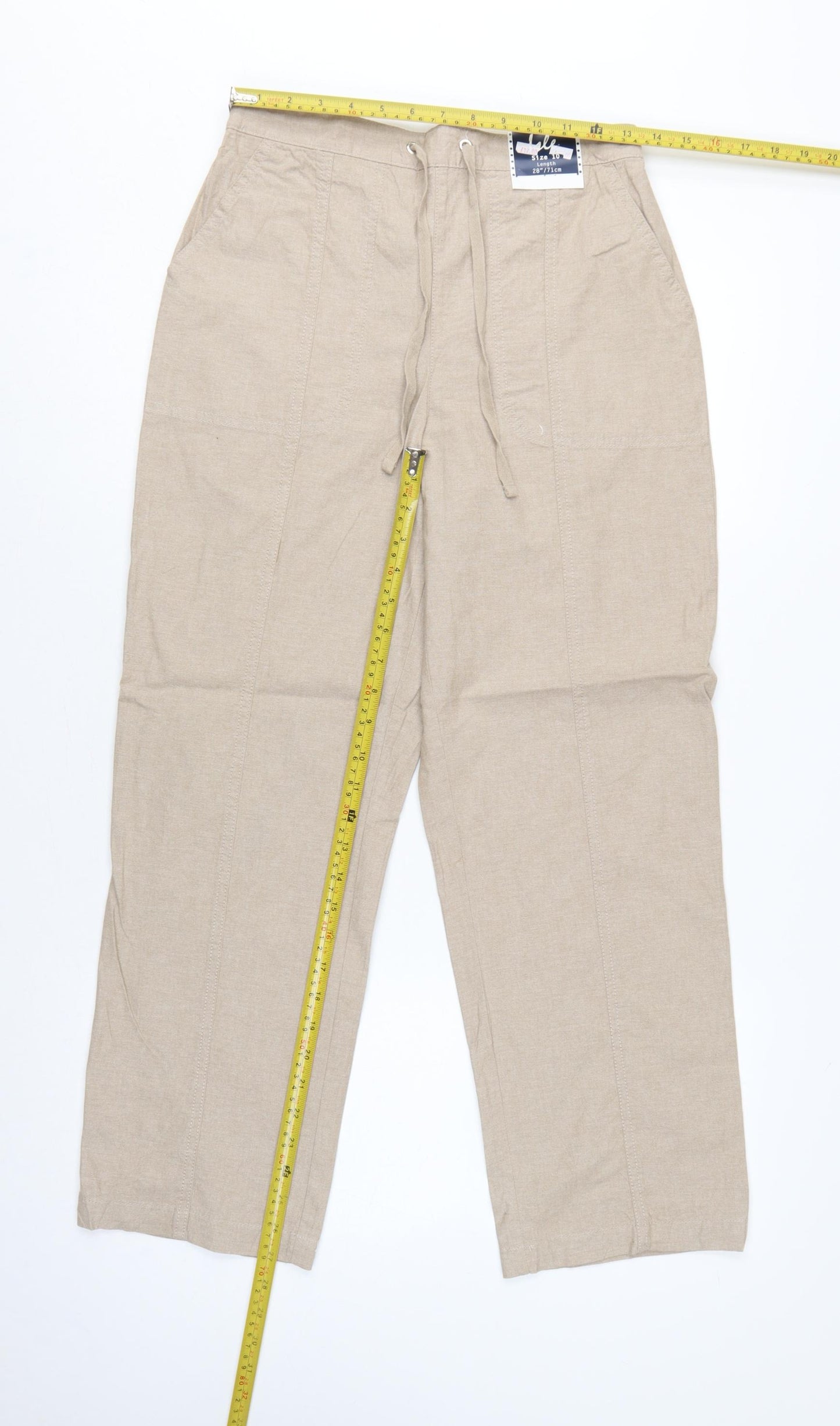 Isle Women’s Beige Size 10 Cotton Drawstring Straight Leg Trousers