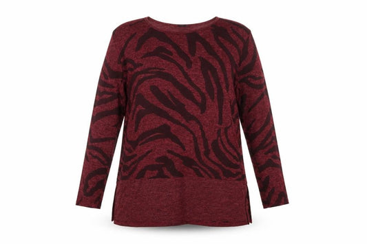 Roman Women Red M Zebra Print Long Sleeve Round Neck Tunic Jumper