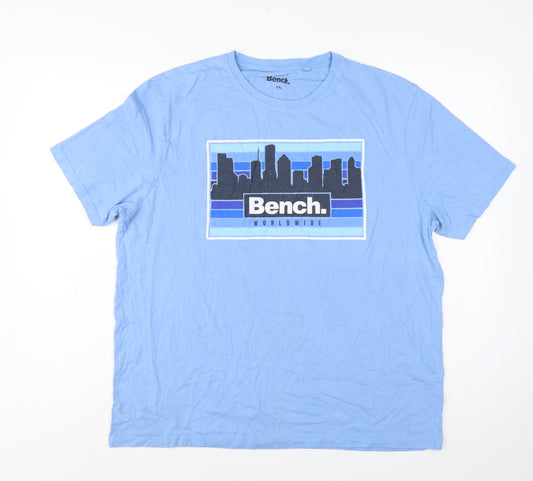 Bench Men's Blue XXL City Skyline Graphic Print Crew Neck T-Shirt
