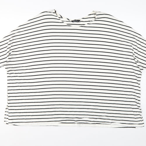 Roman Women White Black Striped Size 14 Relaxed Viscose T-Shirt