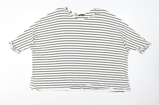 Roman Women White Black Striped Size 14 Relaxed Viscose T-Shirt