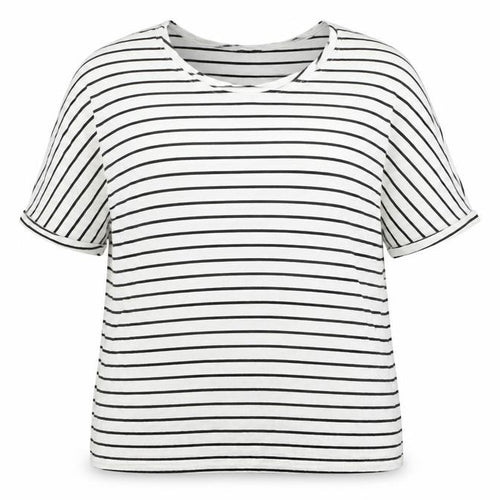 Roman Women White Black Striped Size 14 Relaxed Viscose T-Shirt