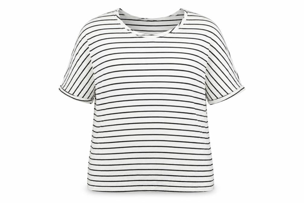 Roman Women White Black Striped Size 14 Relaxed Viscose T-Shirt