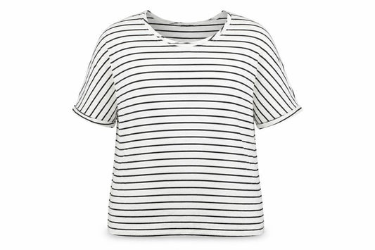 Roman Women White Black Striped Size 14 Relaxed Viscose T-Shirt