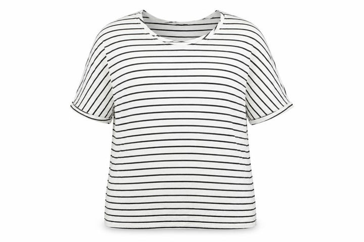 Roman Women White Black Striped Size 14 Relaxed Viscose T-Shirt