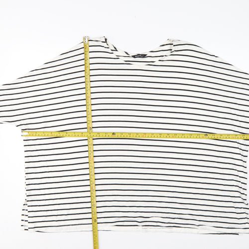 Roman Women White Black Striped Size 14 Relaxed Viscose T-Shirt