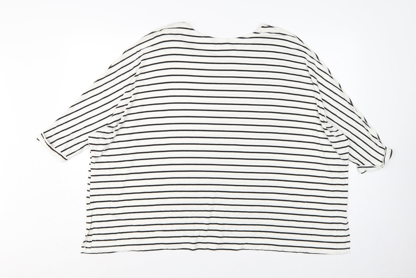 Roman Women White Black Striped Size 14 Relaxed Viscose T-Shirt