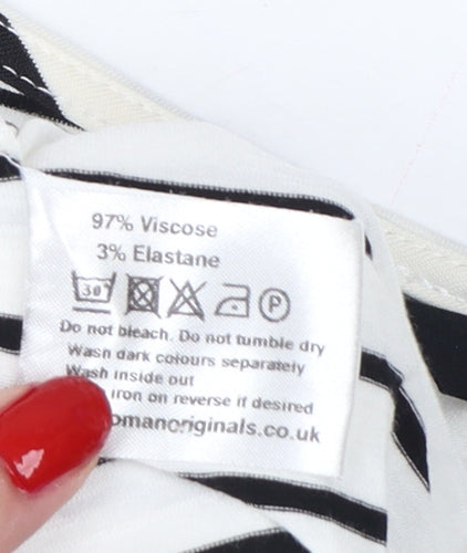 Roman Women White Black Striped Size 14 Relaxed Viscose T-Shirt
