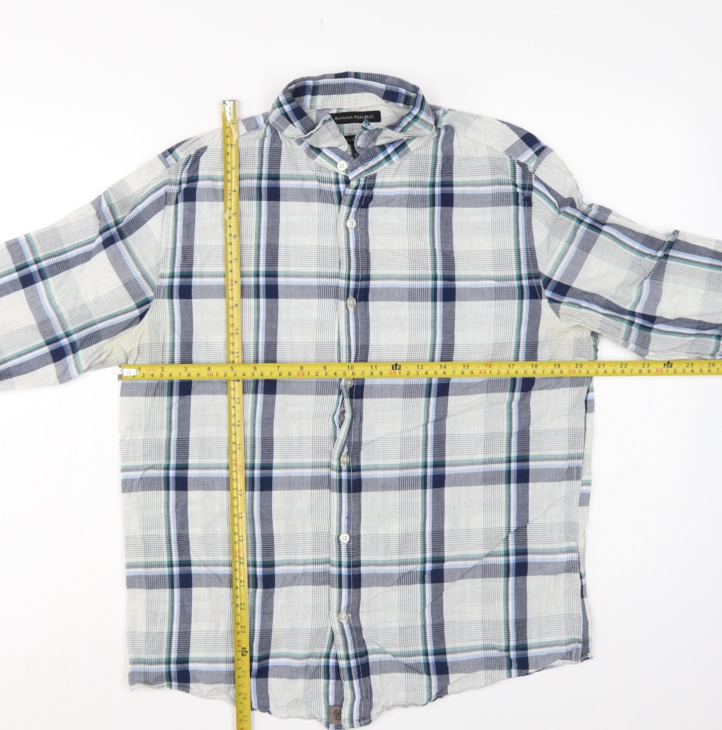 Banana Republic Men’s M Blue Green Plaid Slim Fit Cotton Shirt