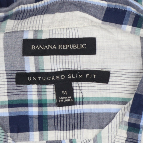 Banana Republic Men’s M Blue Green Plaid Slim Fit Cotton Shirt