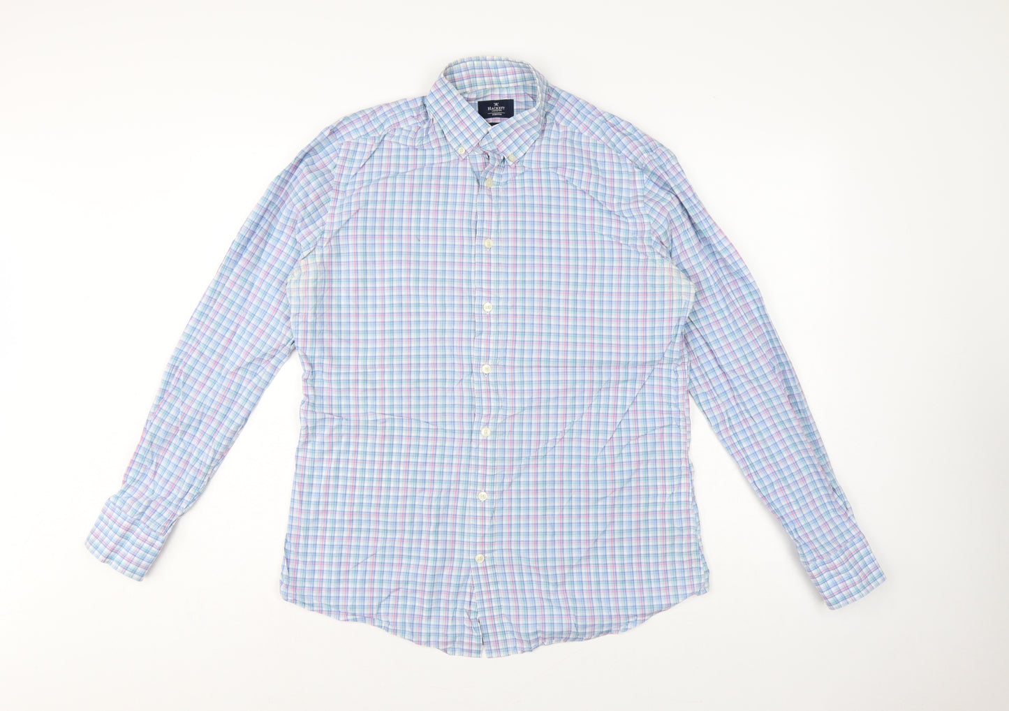 Hackett London Men’s Blue Check Slim Fit Cotton Shirt Medium