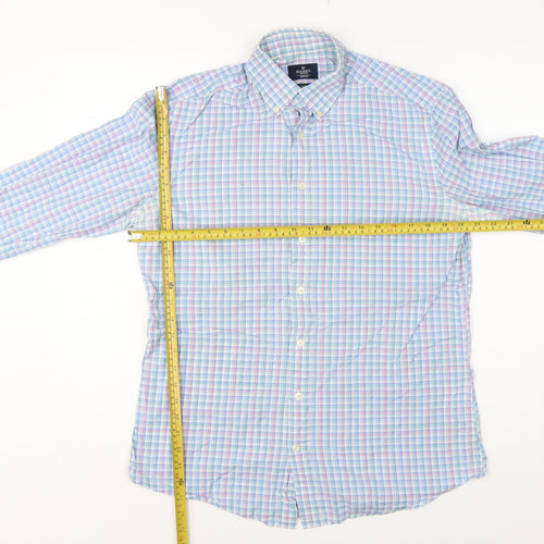 Hackett London Men’s Blue Check Slim Fit Cotton Shirt Medium