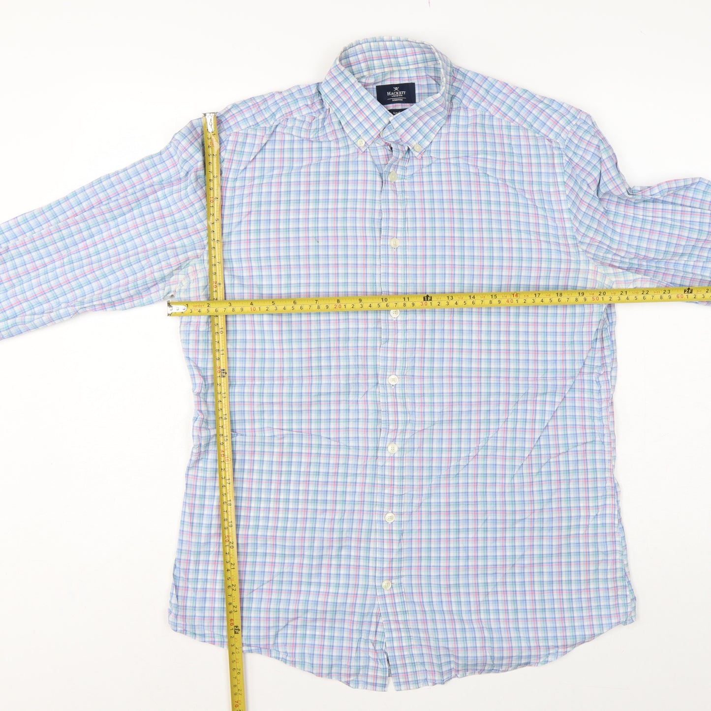 Hackett London Men’s Blue Check Slim Fit Cotton Shirt Medium
