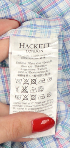 Hackett London Men’s Blue Check Slim Fit Cotton Shirt Medium