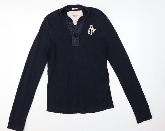 Abercrombie & Fitch Men's Blue Small Muscle Fit Long Sleeve Henley T-Shirt