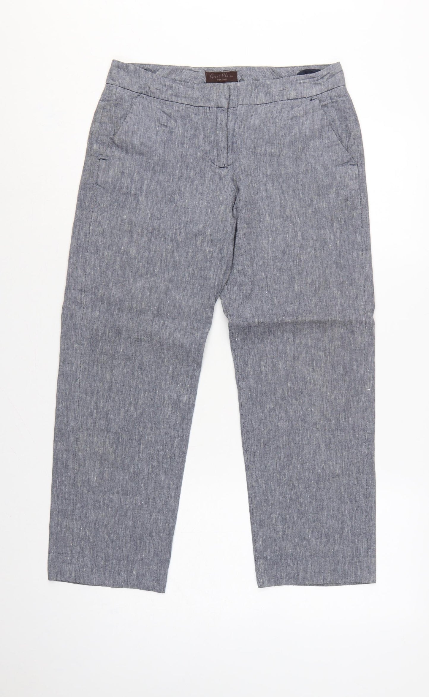 Great Plains Women Grey UK 10 Cotton Chambray Straight Trousers Pockets