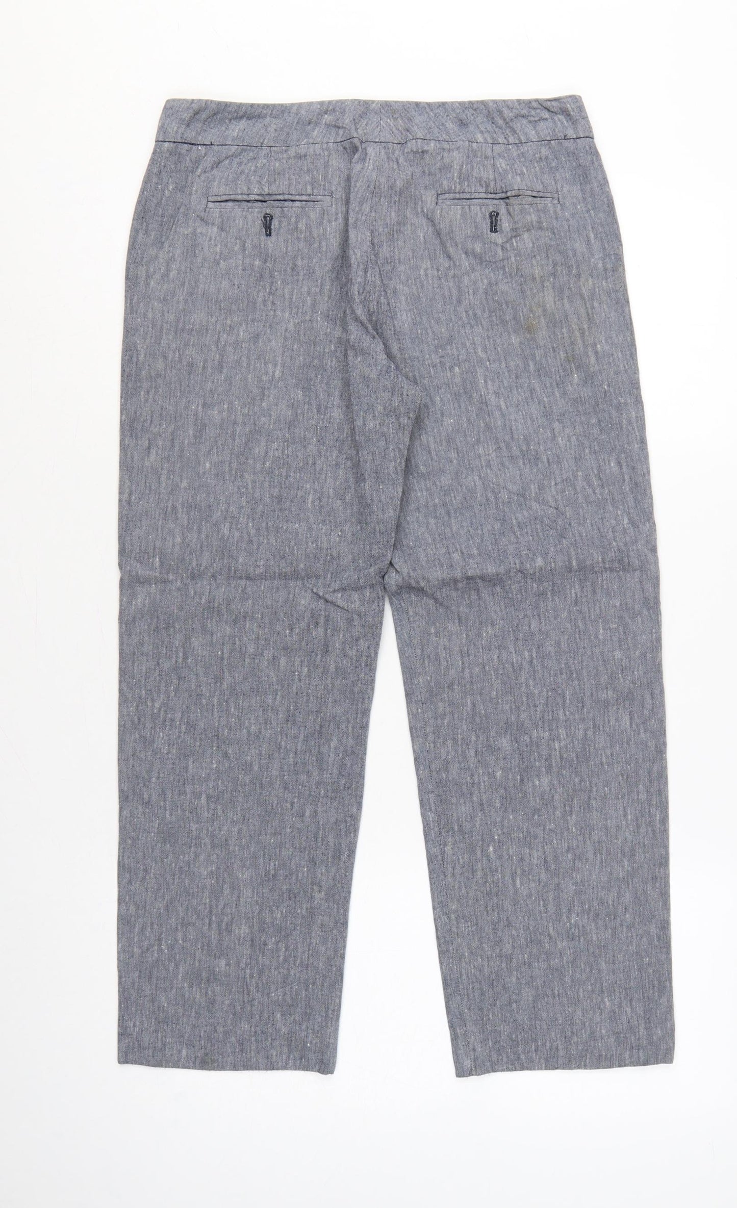 Great Plains Women Grey UK 10 Cotton Chambray Straight Trousers Pockets