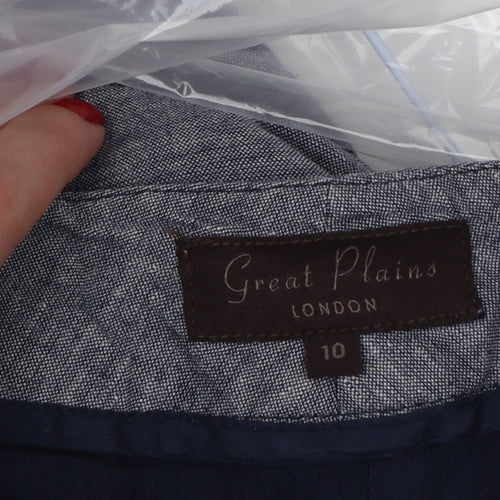 Great Plains Women Grey UK 10 Cotton Chambray Straight Trousers Pockets