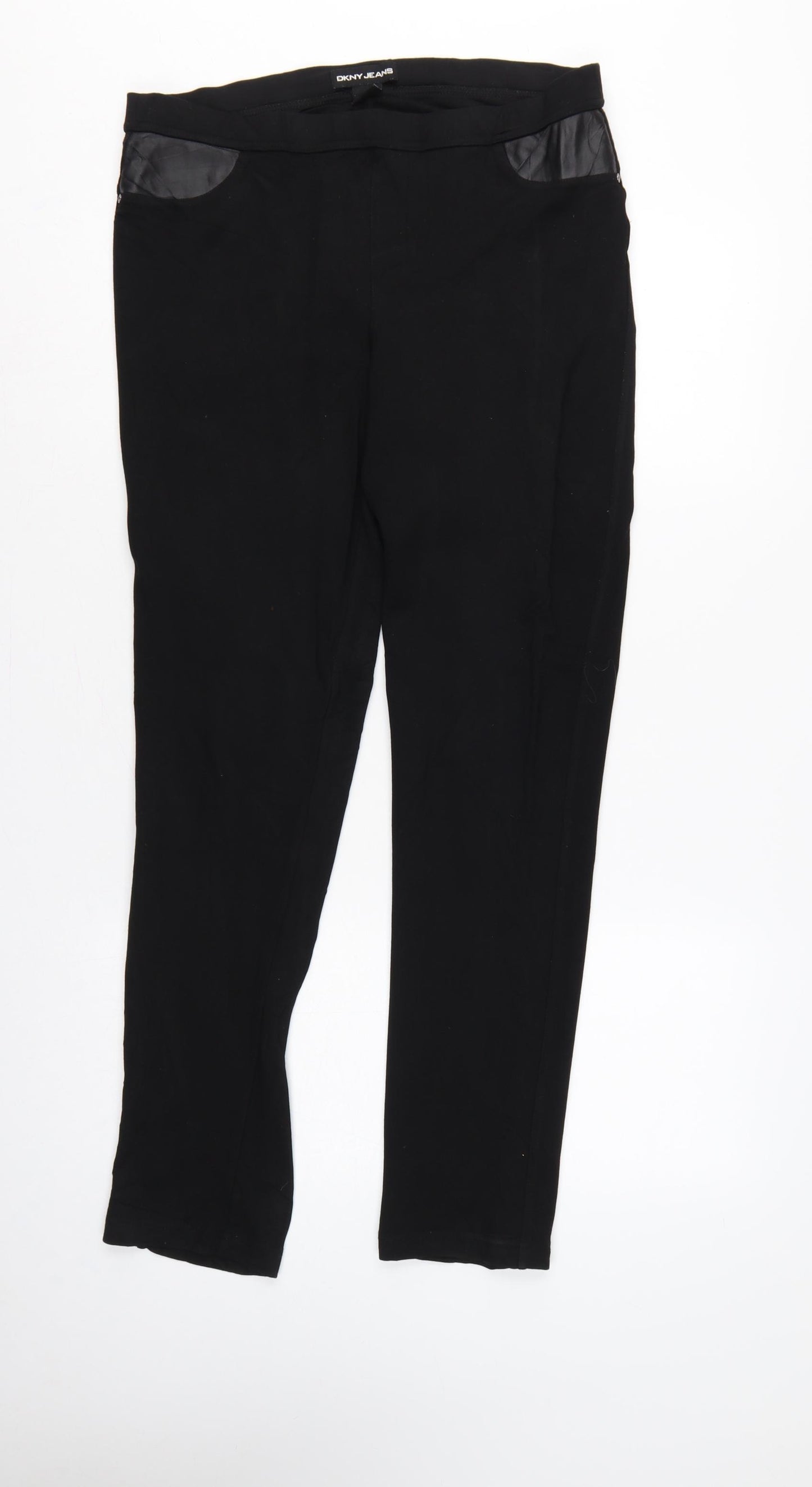 DKNY Jeans Women Black M Straight Leg Pull-On Trousers Pockets