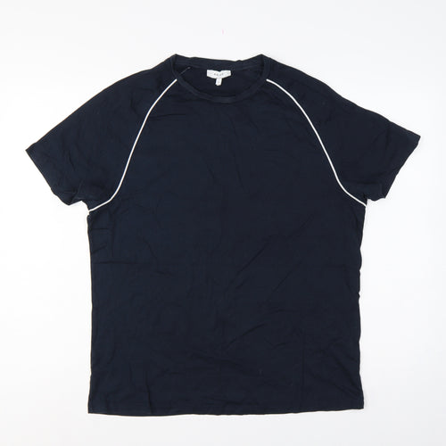 Reiss Men’s Blue L Cotton Crew Neck Contrast Trim T-Shirt