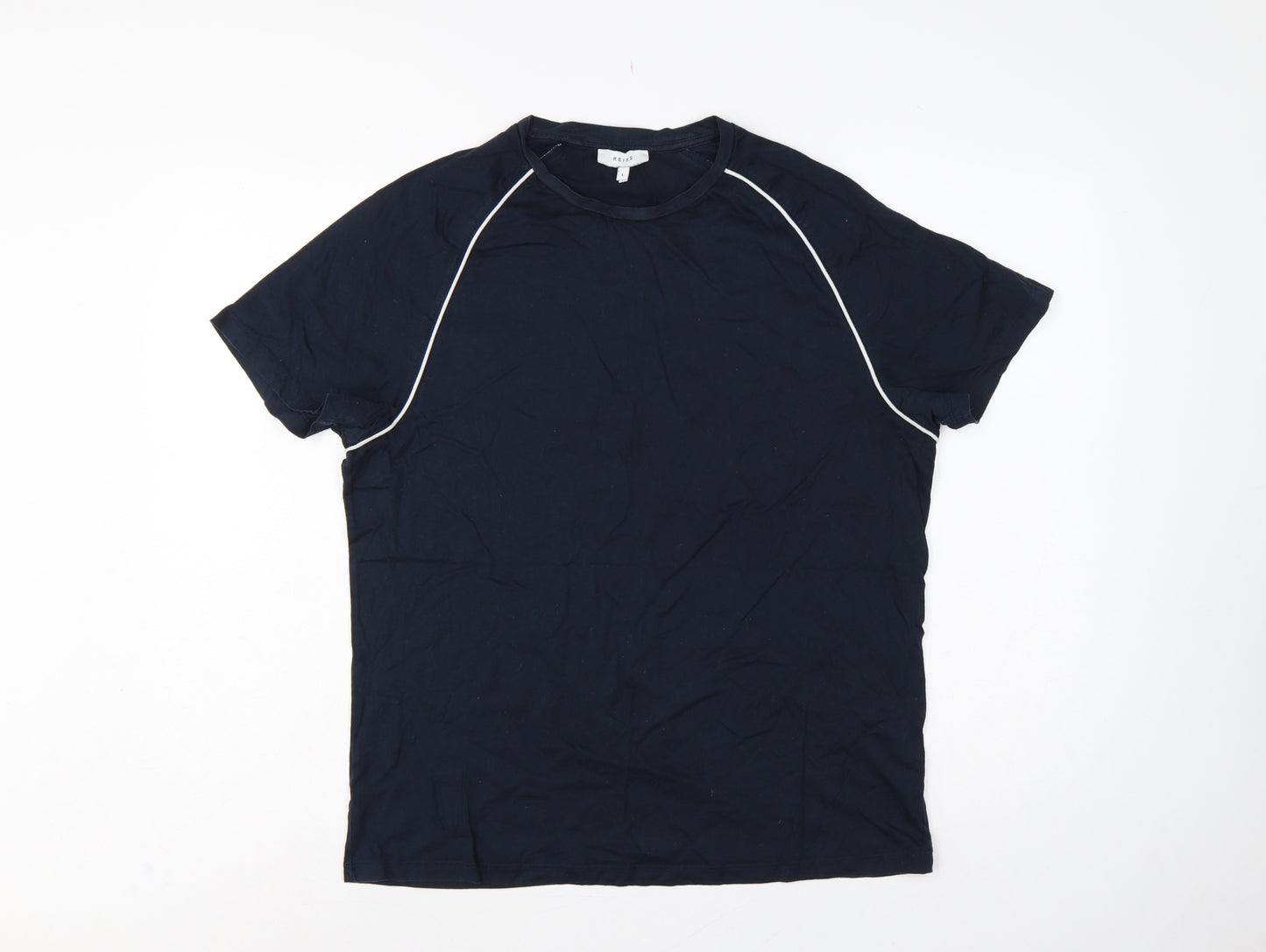 Reiss Men’s Blue L Cotton Crew Neck Contrast Trim T-Shirt