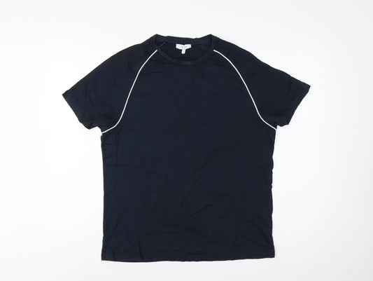 Reiss Men’s Blue L Cotton Crew Neck Contrast Trim T-Shirt