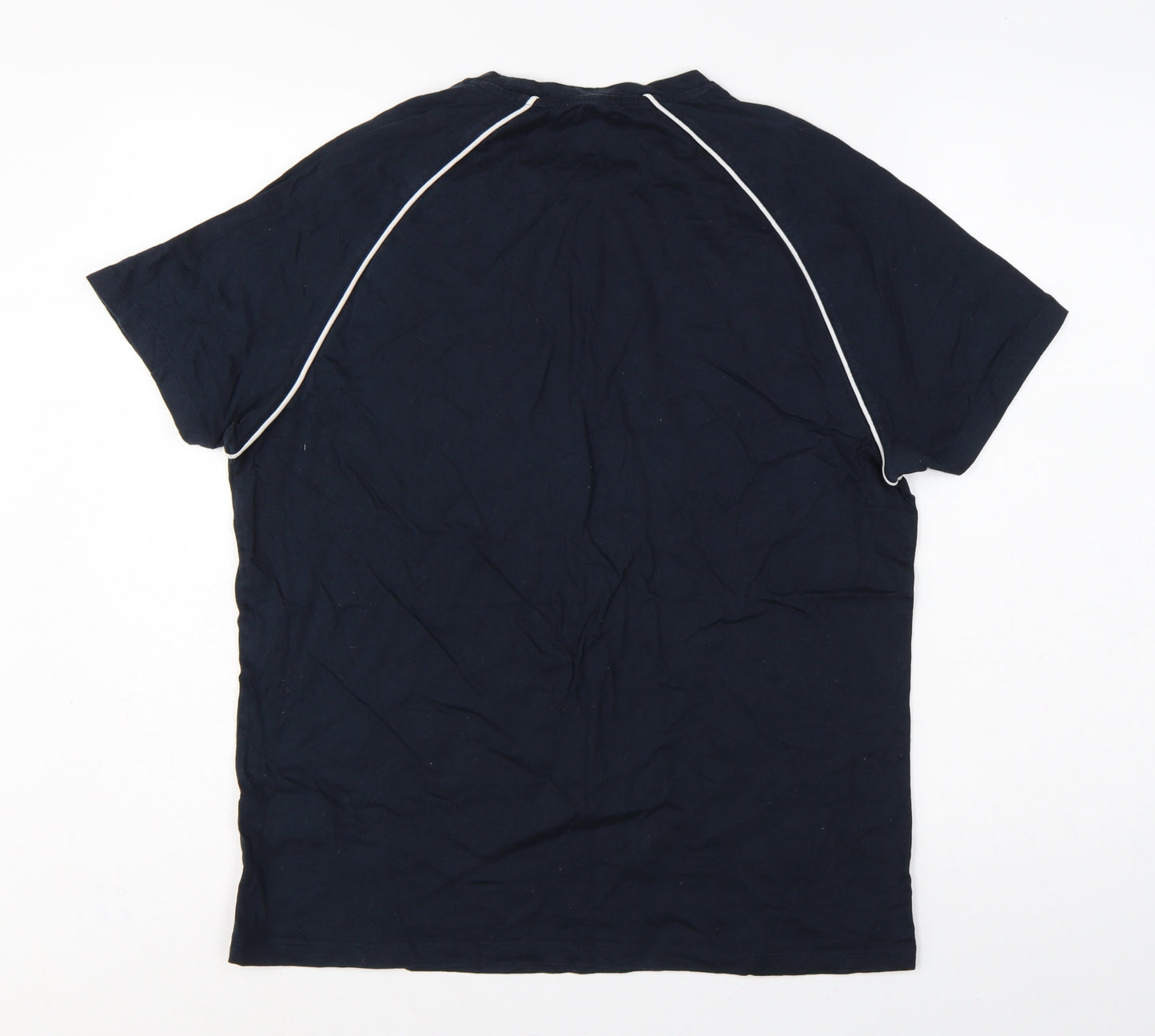 Reiss Men’s Blue L Cotton Crew Neck Contrast Trim T-Shirt