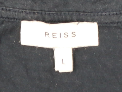 Reiss Men’s Blue L Cotton Crew Neck Contrast Trim T-Shirt