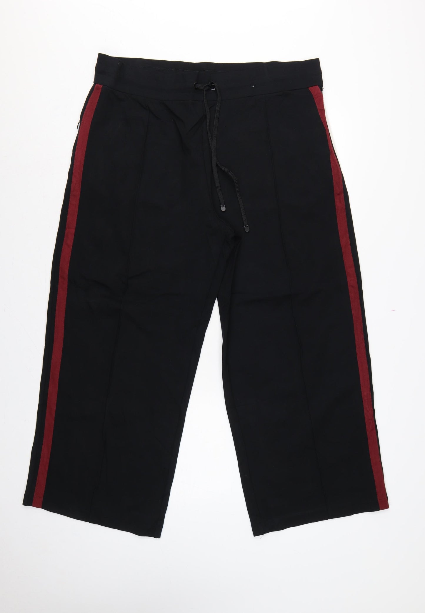 Marks & Spencer Women Black Size 20 Short Wide-Leg Stripe Trousers