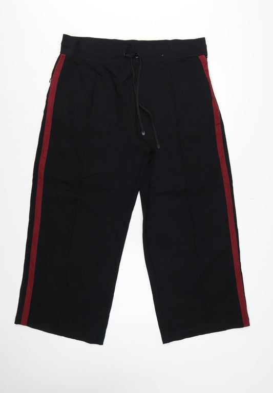Marks & Spencer Women Black Size 20 Short Wide-Leg Stripe Trousers