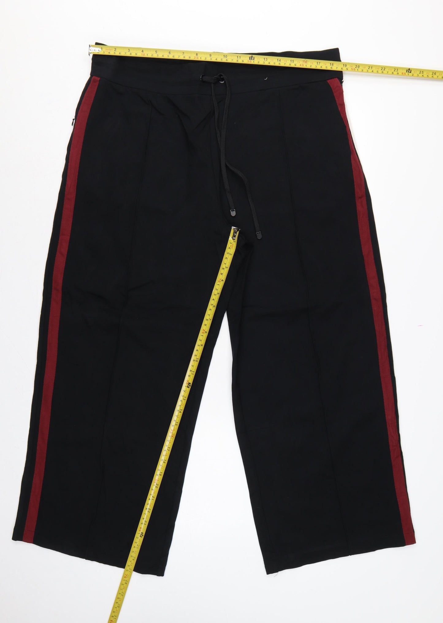 Marks & Spencer Women Black Size 20 Short Wide-Leg Stripe Trousers