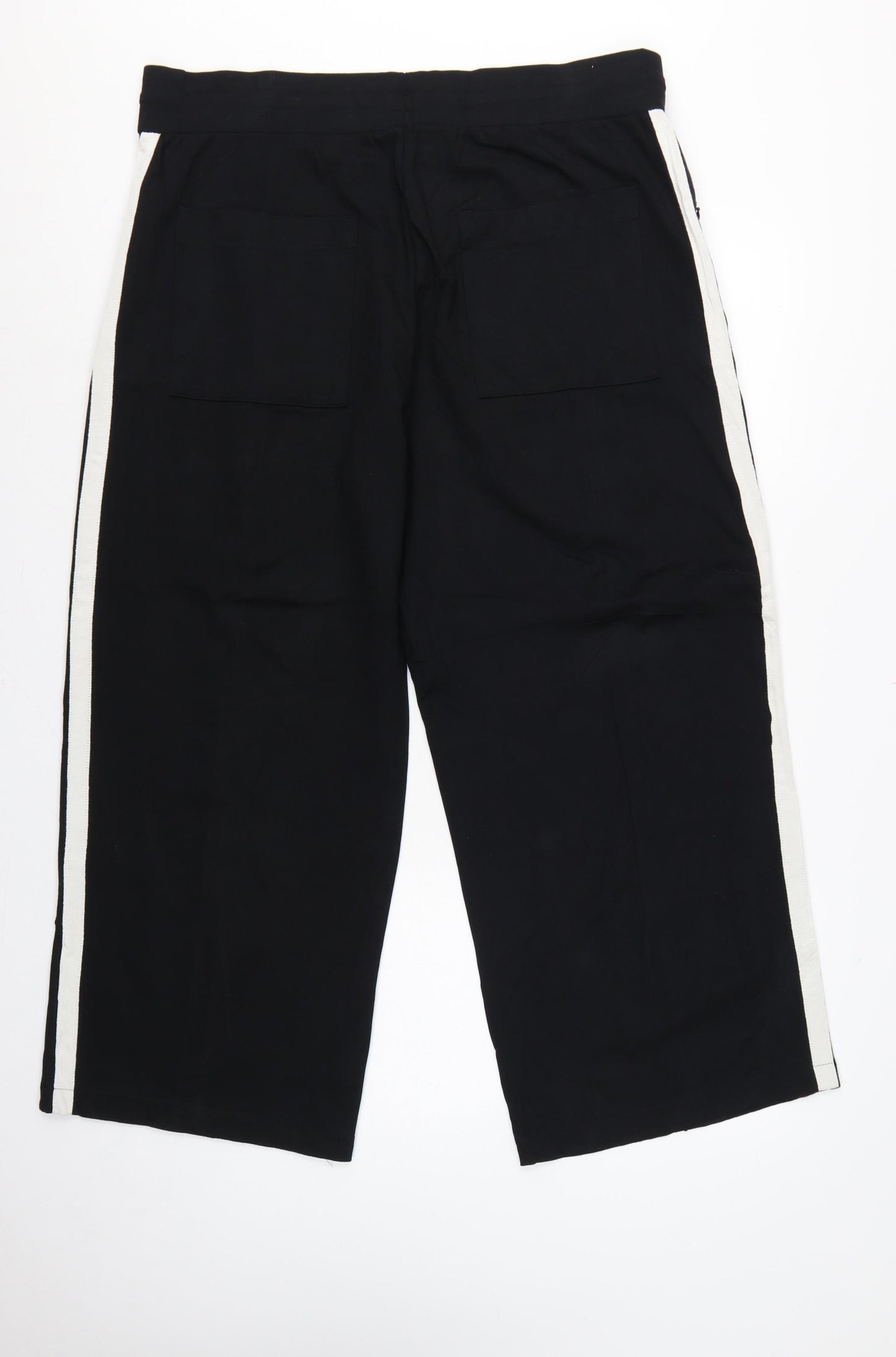 Marks & Spencer Women Black Size 20 Short Wide-Leg Stripe Trousers