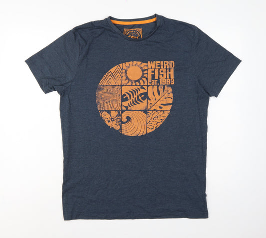 Weird Fish Men's Navy M Graphic Print Organic Cotton T-Shirt