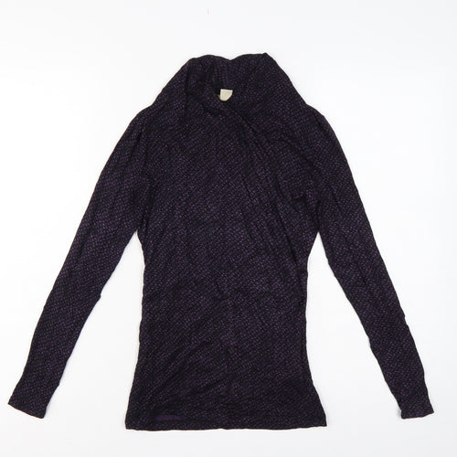 Banana Republic Women Black Purple Wrap Jersey Blouse Petite 2XS