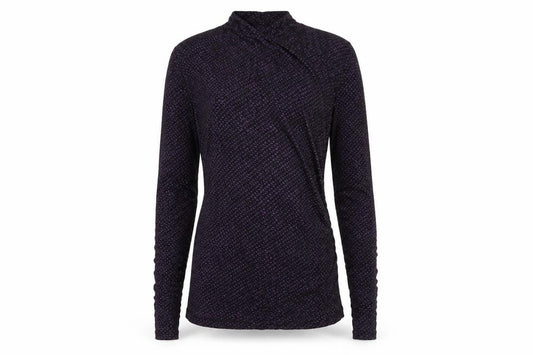 Banana Republic Women Black Purple Wrap Jersey Blouse Petite 2XS