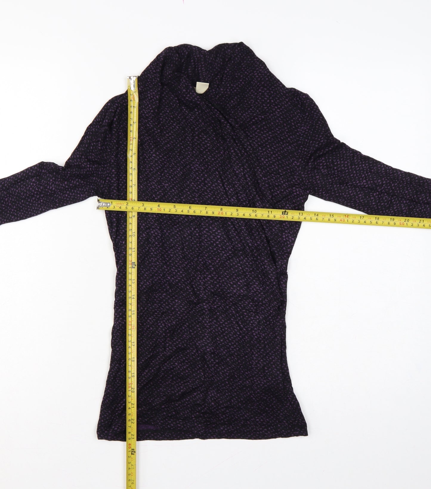 Banana Republic Women Black Purple Wrap Jersey Blouse Petite 2XS
