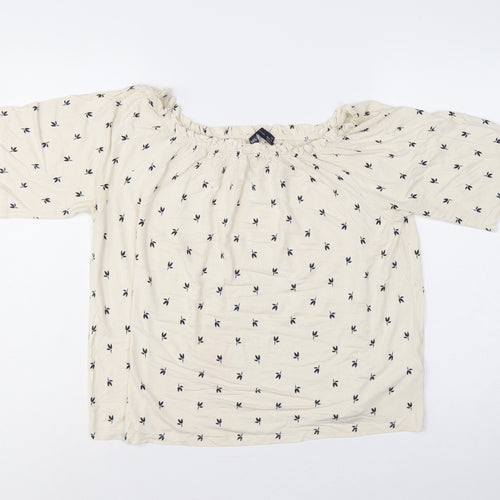 M&S Women Ivory Floral Off Shoulder Blouse Size 14 3/4 Bell Sleeve