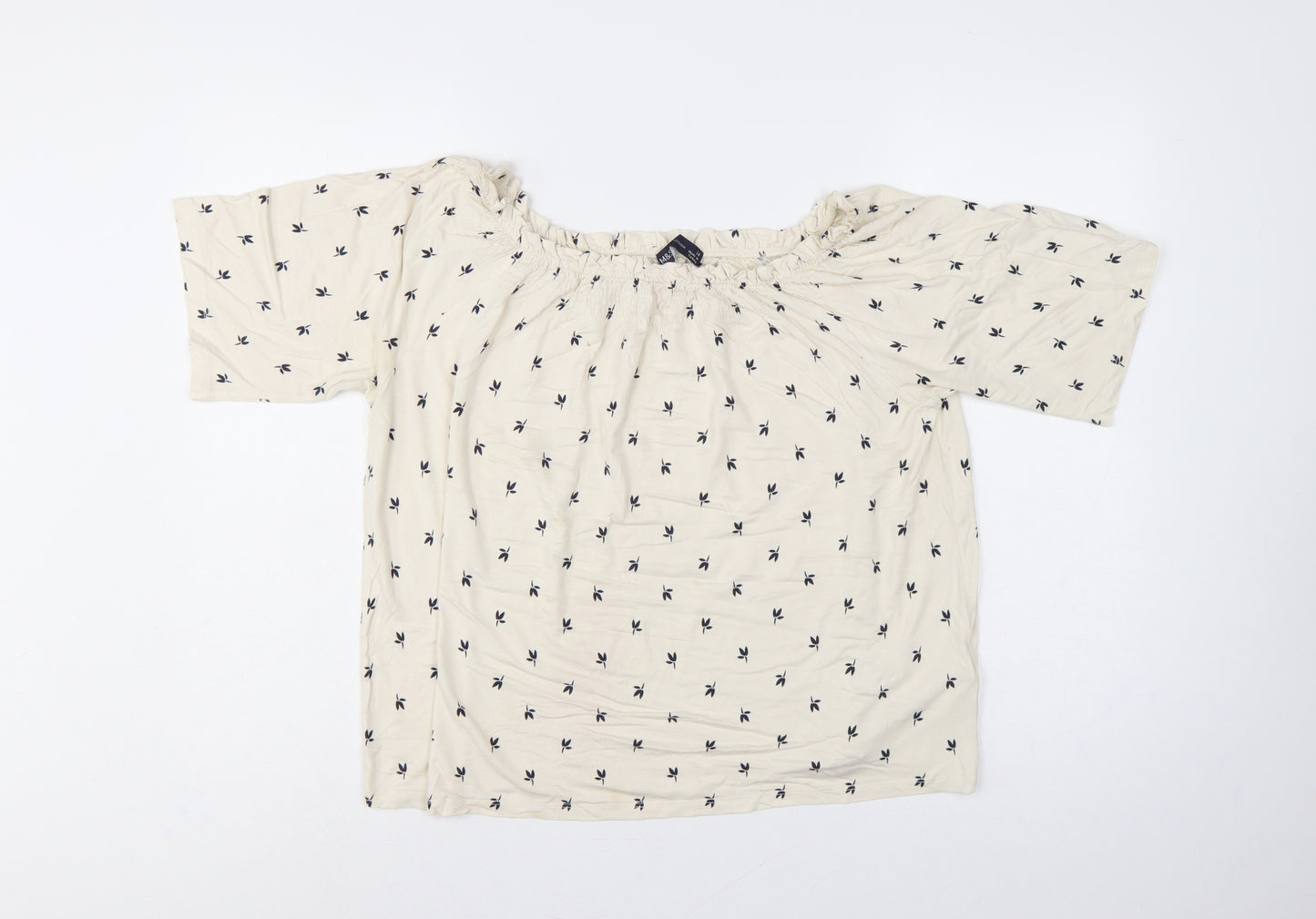 M&S Women Ivory Floral Off Shoulder Blouse Size 14 3/4 Bell Sleeve