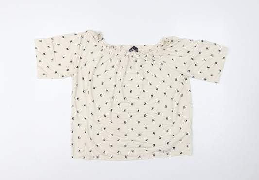 M&S Women Ivory Floral Off Shoulder Blouse Size 14 3/4 Bell Sleeve