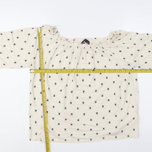 M&S Women Ivory Floral Off Shoulder Blouse Size 14 3/4 Bell Sleeve
