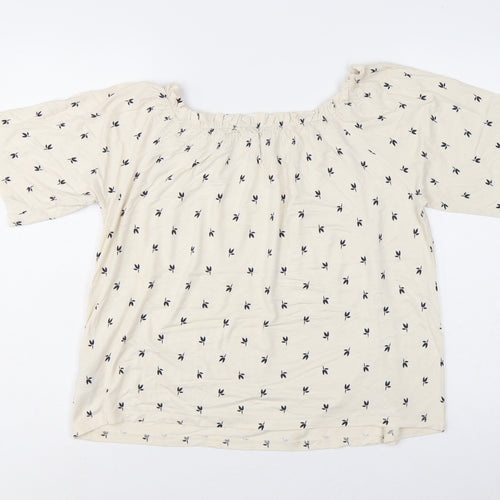 M&S Women Ivory Floral Off Shoulder Blouse Size 14 3/4 Bell Sleeve