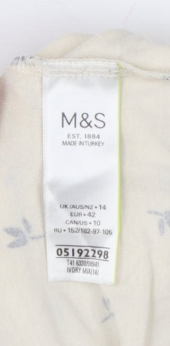 M&S Women Ivory Floral Off Shoulder Blouse Size 14 3/4 Bell Sleeve