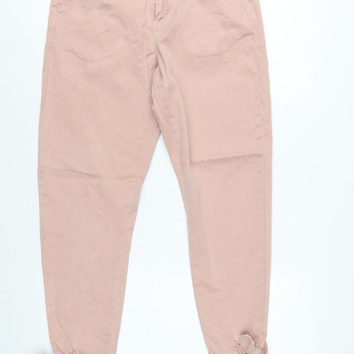 Mint Velvet Women Pink Size 10 Tapered Tie-Ankle Cotton Trousers