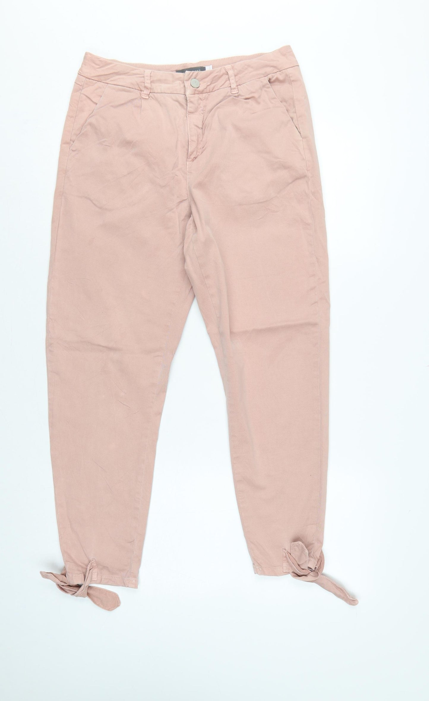 Mint Velvet Women Pink Size 10 Tapered Tie-Ankle Cotton Trousers