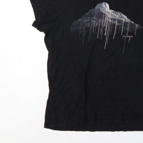 Pull&Bear Men’s Black XL Mountain Graphic Print Crew Neck T-Shirt