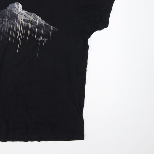 Pull&Bear Men’s Black XL Mountain Graphic Print Crew Neck T-Shirt