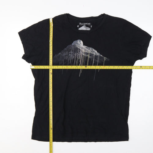 Pull&Bear Men’s Black XL Mountain Graphic Print Crew Neck T-Shirt
