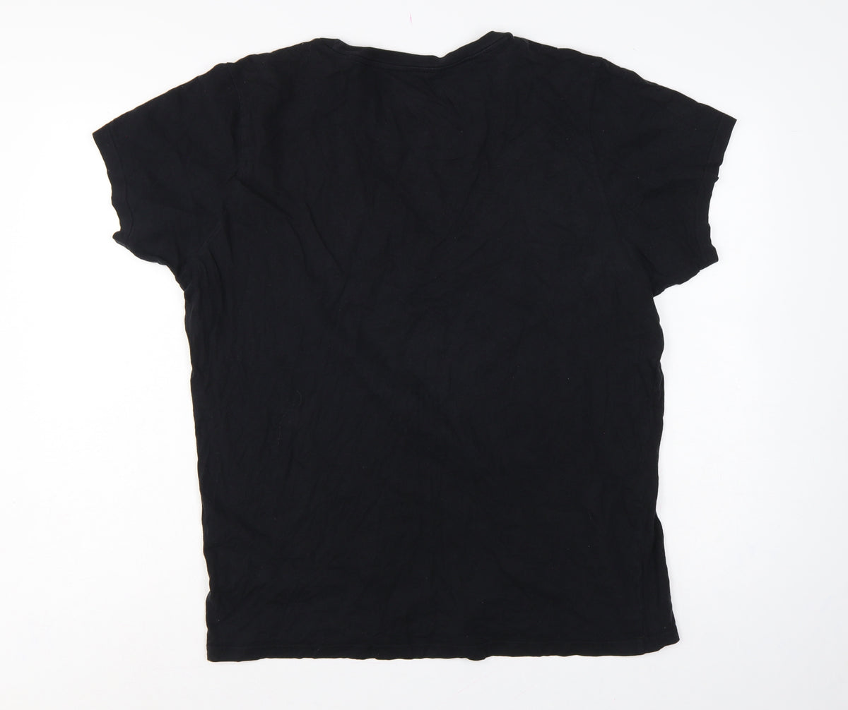 Pull&Bear Men’s Black XL Mountain Graphic Print Crew Neck T-Shirt