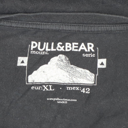 Pull&Bear Men’s Black XL Mountain Graphic Print Crew Neck T-Shirt
