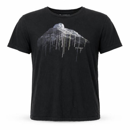 Pull&Bear Men’s Black XL Mountain Graphic Print Crew Neck T-Shirt